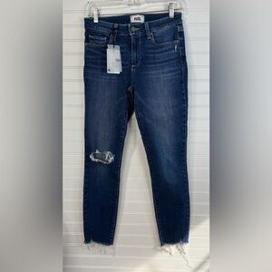 Paige women’s dark wash Verdugo Queenie destructed ankle jeans. Size 27 NWT